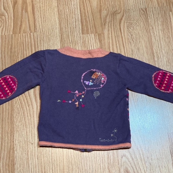 Catimini Knit Zip Up Cardigan Sweater Girls Purple Pink Geometric Elbow Patches - Picture 3 of 7